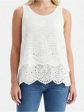 Cabi White Eyelet Lace Tank Top